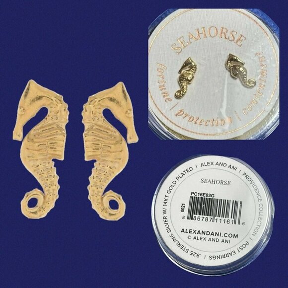 ALEX AND ANI Jewelry - Alex and Ani Dainty 14K GP .0925 Sterling Silver Seahorse Shaped Stud Earrings